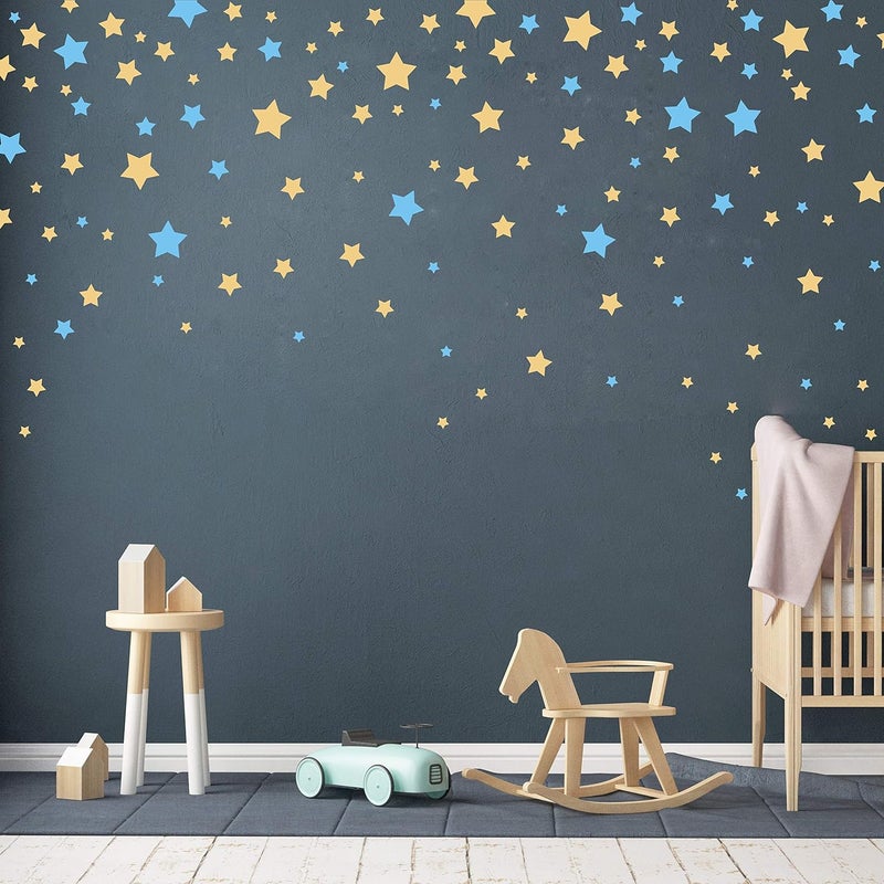GESTYZ 190 Pieces Star Wall Decals in Ice Blue and Matte Gold - Image 1